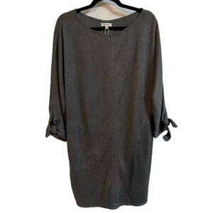 Max Studio Charcoal Gray Brushed Double Knit Tie Sleeve Dress Size L
